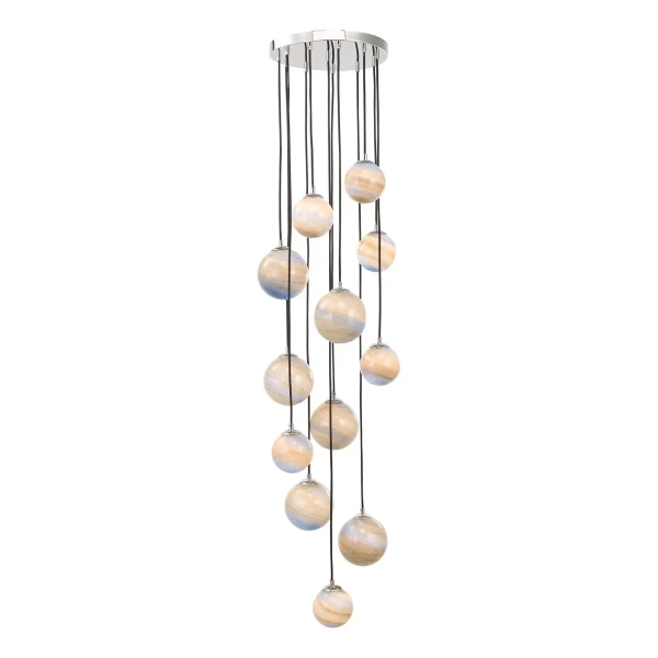 Molekułowa wisząca lampa Mikara MIK6350 planety kule chrom beżowe