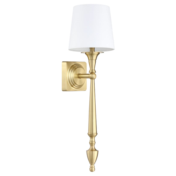 Eklektyczna lampa ścienna Austin W01289BR-WH Cosmolight metal tkanina mosiądz biała