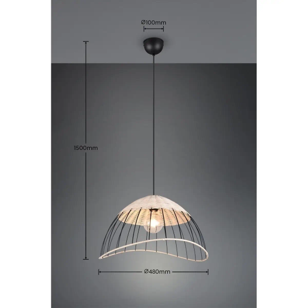 Ratanowa lampa wisząca SANDRINE R36211032 czarny naturalny