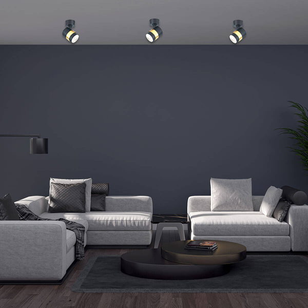 Regulowana lampa przysufitowa Antillo LP-770/1W BK metalowa do sypialni czarny złoty