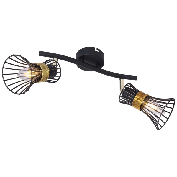 LAMPA ścienna PURRA 54814-2 Globo rustykalna OPRAWA kinkiet klatki druciane industrialne czarne złote