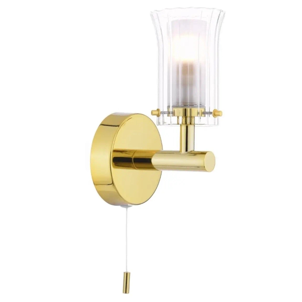 Łazienkowa lampa ścienna Elba ELB0735 szklany żebrowany IP44 złoty