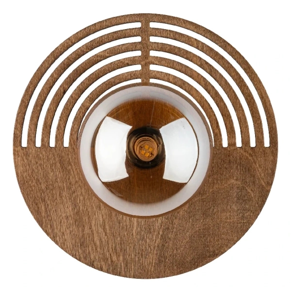 Skandynawska ścienna lampa Lunar Wood 11013 okrągła drewniana brązowy