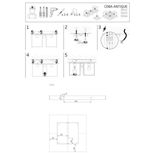 Lampa sufitowa Coba 9044 kwadrat rustykalna metalowa drewniana czarna