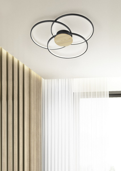 LAMPA sufitowa SEDONA 673210332 Trio metalowa OPRAWA okręgi LED 40W 3000K rings czarne drewno