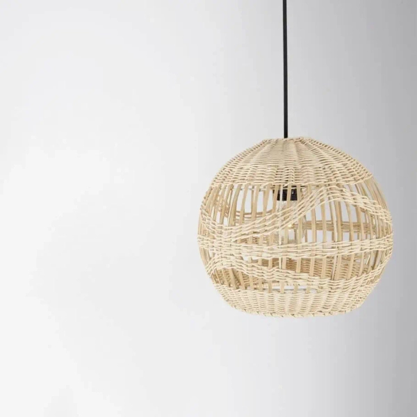Rattanowa lampa wisząca REYNOSA LE42945 kulista beżowa czarna