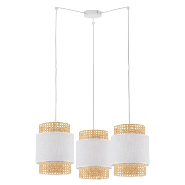 Potrójna lampa zwisowa ekologiczna Boho 6537 TK Lighting ratanowa biała