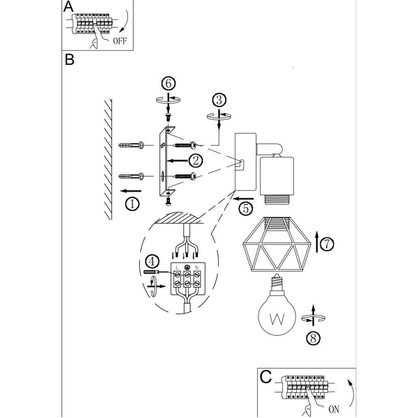 Industrialna LAMPA ścienna XARA I 54802W-1 Globo druciana OPRAWA metalowy kinkiet biały