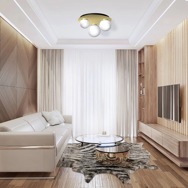 Sufitowa lampa sypialniana Plato biała złota szklane kule