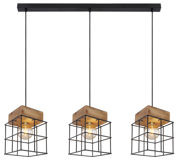 Lampa wisząca Merril 15530-3H metalowe klatki czarne drewno
