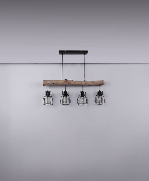 Rustykalna lampa wisząca Mina 15326-4N czarna drewniana