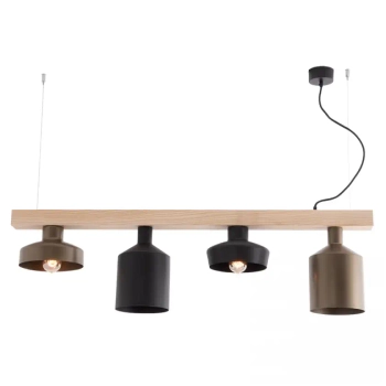 Drewniana wisząca lampa 22213 tubki na belce drewno czarny brązowy