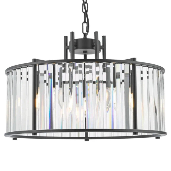 Kryształowa wisząca lampa Kiran KIR0522 regulowana na łańcuchu czarna