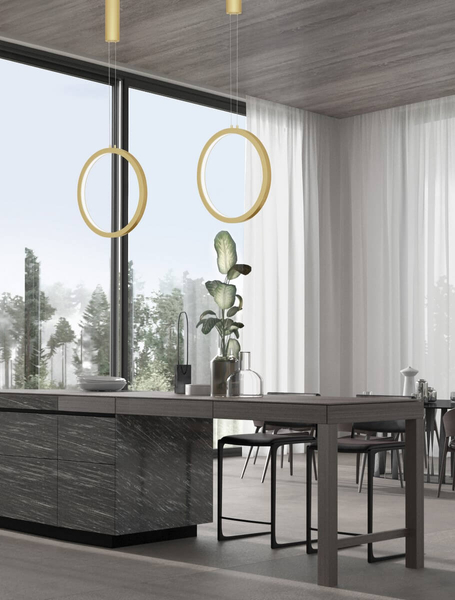 Złota lampa wisząca AUTLAN LE42774 pokojowa LED 25W 3000K pierścień