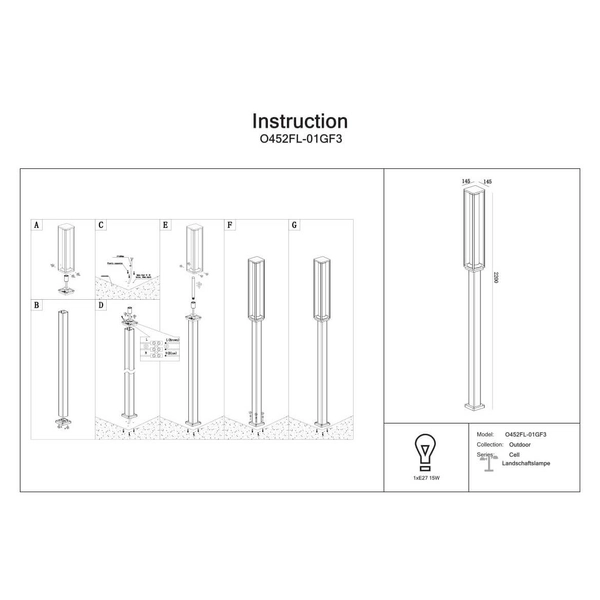 Stojący słupek ogrodowy Cell O452FL-01GF3 Maytoni IP54 grafitowy