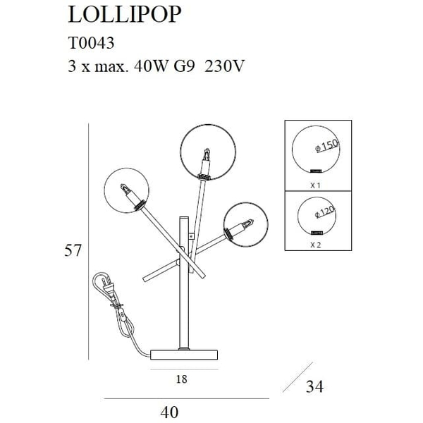 Molekułowa lampka stołowa LOLLIPOP T0043 Maxlight metal szkło czarna
