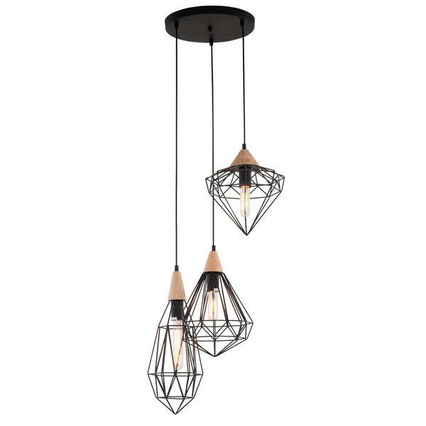 LAMPA wisząca MAELLE MDM-2591/3 BK Italux metalowa OPRAWA druciana hygge ZWIS kaskada geometryczna czarna