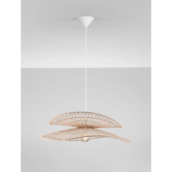 Lampa wisząca z kloszem SELVORA LE45374 kapelusz drewno biały