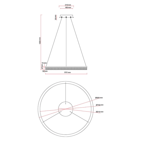 Lampa wisząca ring Midway LP-033/1P S GD Cristal Triangle LED 50W złota