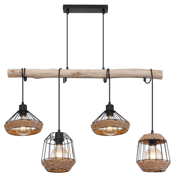 Wisząca lampa Surri 15678-4H industrialna czarna drewno