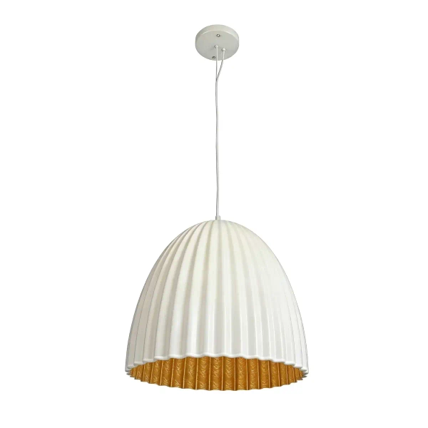 Wisząca lampa z żywicy Elva LP-0809/1P WH ryflowana złota biała