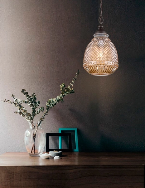 Zdobiona lampa wisząca Bogota retro do sypialni brązowa