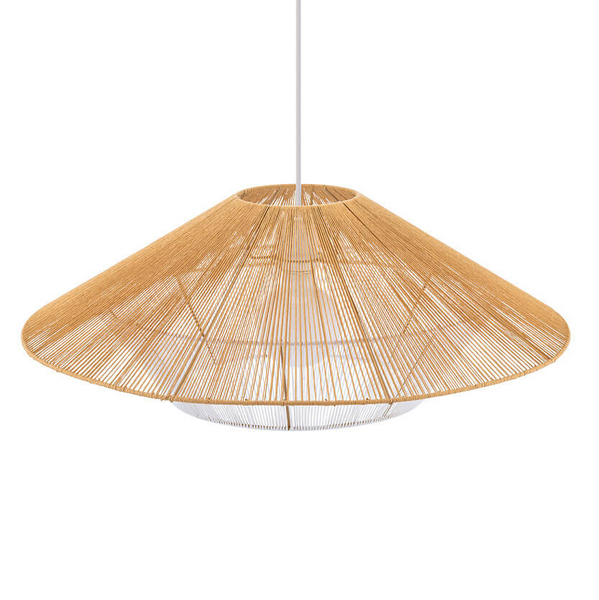 Lampa wisząca Japandi 11156 kapelusz krata drewniana metalowa biała