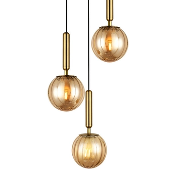Loftowa LAMPA wisząca RAVENA PND-2324-3A BRO+AMB Italux szklana OPRAWA balls ZWIS kaskada kule mosiądz bursztynowe