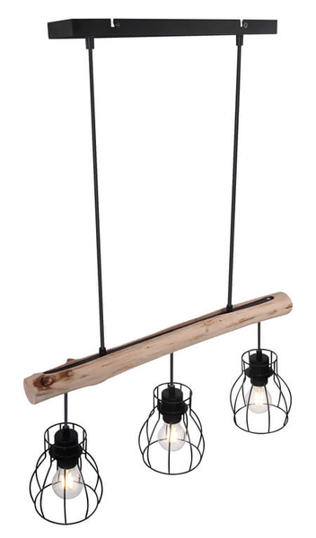 Wisząca lampa Mina 15326-3N belka z druciakami czarna drewno