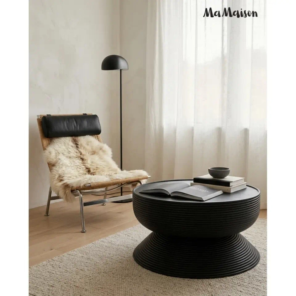 Drewniany stolik kawowy LAPIS MM001501100404 czarny do salonu 75cm