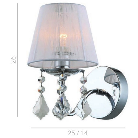 Kinkiet LAMPA ścienna CORNELIA MBM-2572/1 W Italux abażurowa OPRAWA z kryształkami glamour organza mgiełka crystal biała