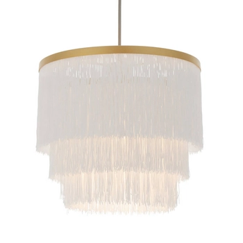 Wisząca lampa boho L&-191551 Light& tkaninowa frędzle białe mosiądz