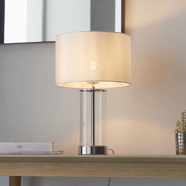 Sypialniana lampka stołowa Lessina 102674 Endon transparentna nikiel biała