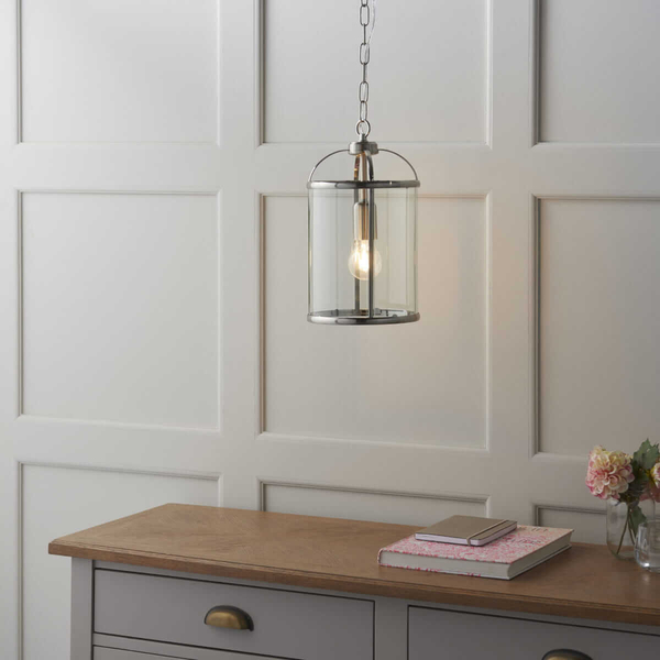 Metalowa lampa wisząca Lambeth 70323 Endon do pokoju srebrna przezroczysta