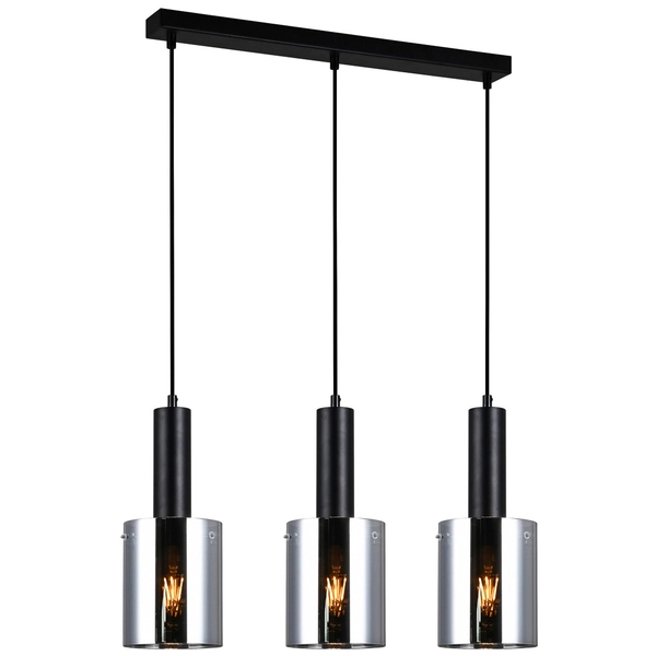 Wisząca LAMPA loftowa SARDO PND-5581-3-BK+SG Italux skandynawska OPRAWA szklany ZWIS tuby przydymione czarne