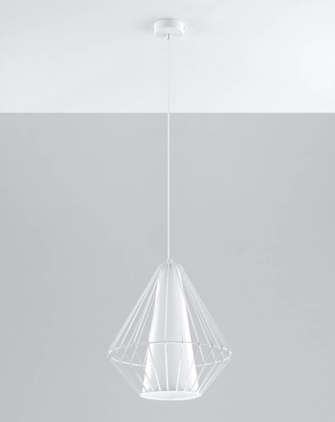 Druciana LAMPA wisząca SL.0297 industrialna OPRAWA zwis druciak metalowy klatka skeleton biały