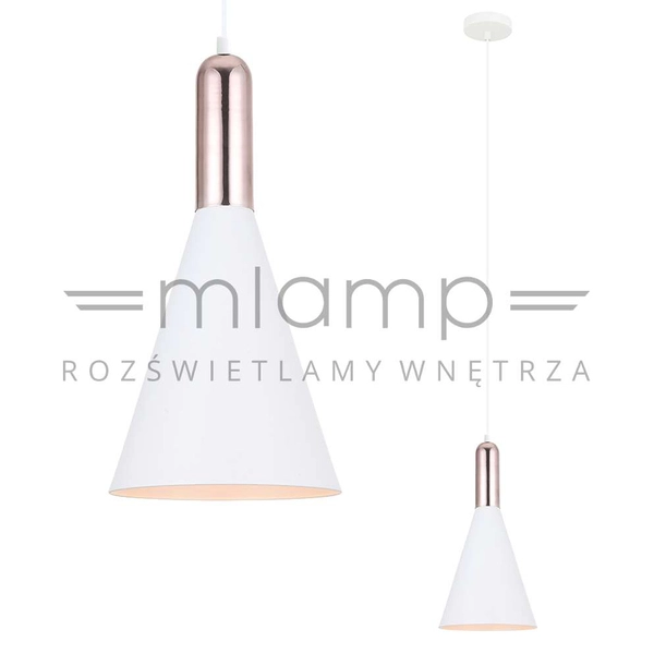 Wisząca LAMPA loft KHALEO MDM-3030/1 W+COP Italux metalowa OPRAWA industrialny ZWIS stożek miedź biały