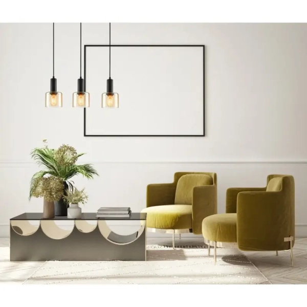 Wisząca lampa nowoczesna Santia PND-65342-3-BK+AMB listwa nad wyspę czarna bursztynowa