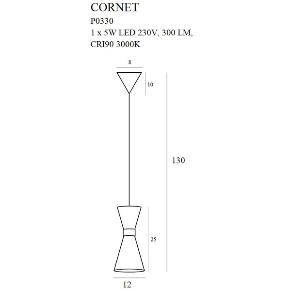 Kuchenna lampa wisząca CORNET P0330 LED 5W 3000K metal czarna złota