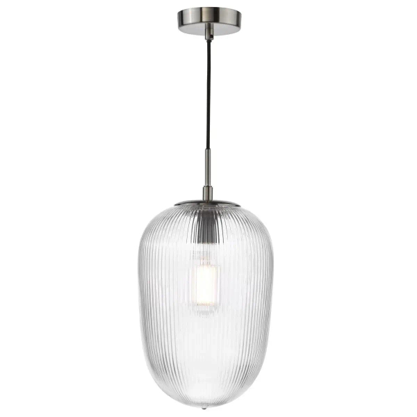 Ryflowana lampa wisząca Abrielle ABR0108 szklany owalny nikiel