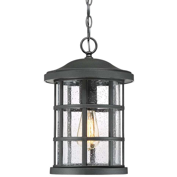 Wisząca LAMPA industrialna Crusade QZ-CRUSADE8-BLK Elstead QUOIZEL okrągła OPRAWA szklany ZWIS na łańcuchu IP44 czarny