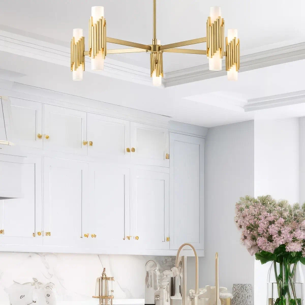 Lampa wisząca glamour Marvele MARVELE10-AB-OPAL tubki mosiądz
