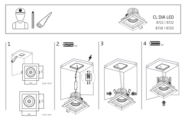 Wpust LAMPA sufitowa DIA 8722 Nowodvorski metalowa OPRAWA kwardatowa LED 18W 3000K schodowa biała czarna