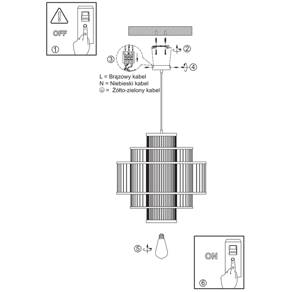 Lampa wisząca ratanowa Stela LP-2026/1P japandi do salonu beżowa