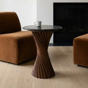 Okrągły stolik kawowy TANGO MM001501100413 czarny marmur drewno 45cm