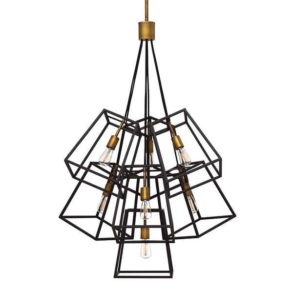 Metalowa lampa wisząca Fulton HK-FULTON-7P loftowa czarna mosiądz