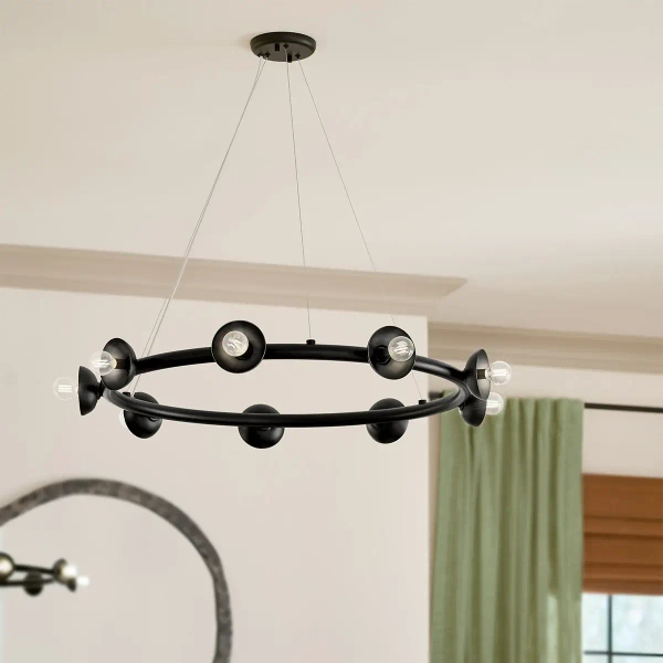 Industrialny żyrandol do salonu Palta KL-PALTA9-BK ring metalowy czarny