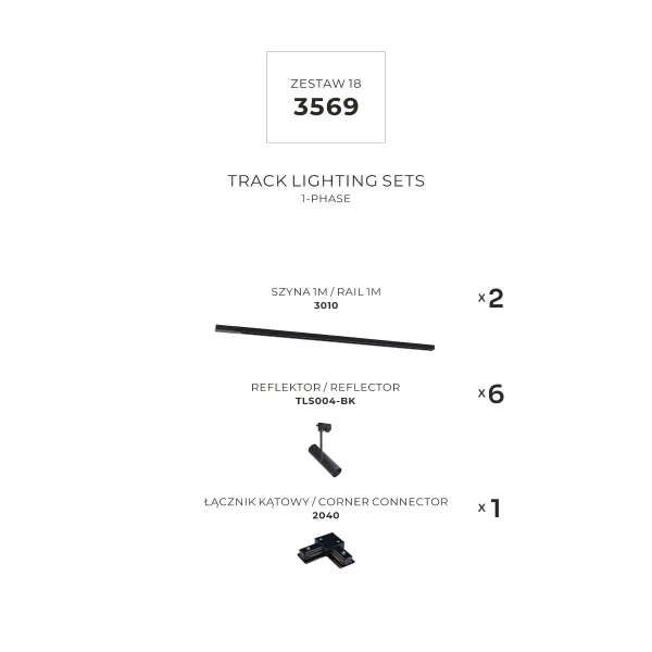 Listwa sufitowa szynowa 3569 zestaw jednoobwodowy czarny