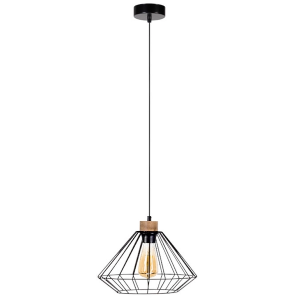 Industrialna lampa wisząca RAQUELLE 187119104 druciany czarny drewno