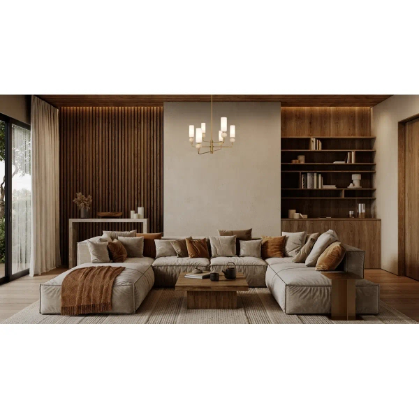Salonowy żyrandol Santos PND-95331-6-BRSS kule tuby białe mosiądz